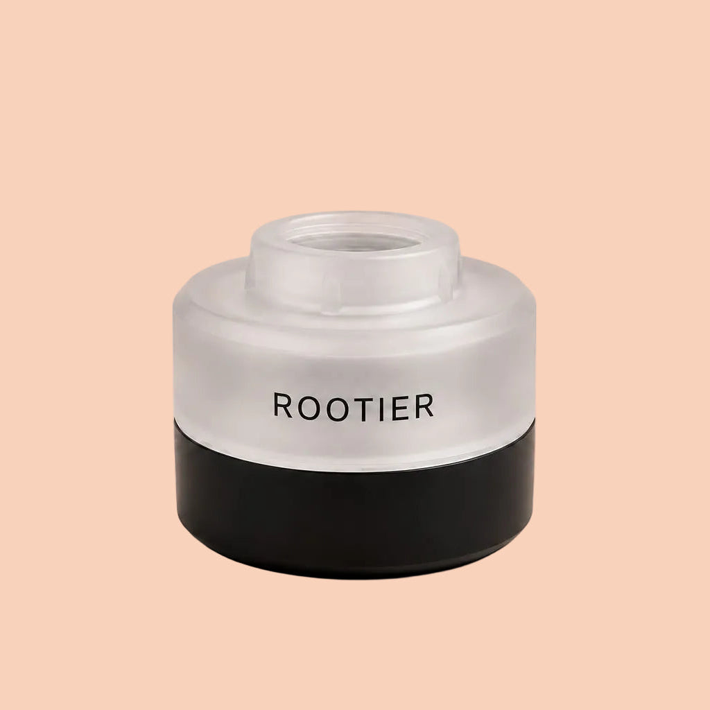 Rootier Tap Filter in Black, mounted on a kitchen faucet